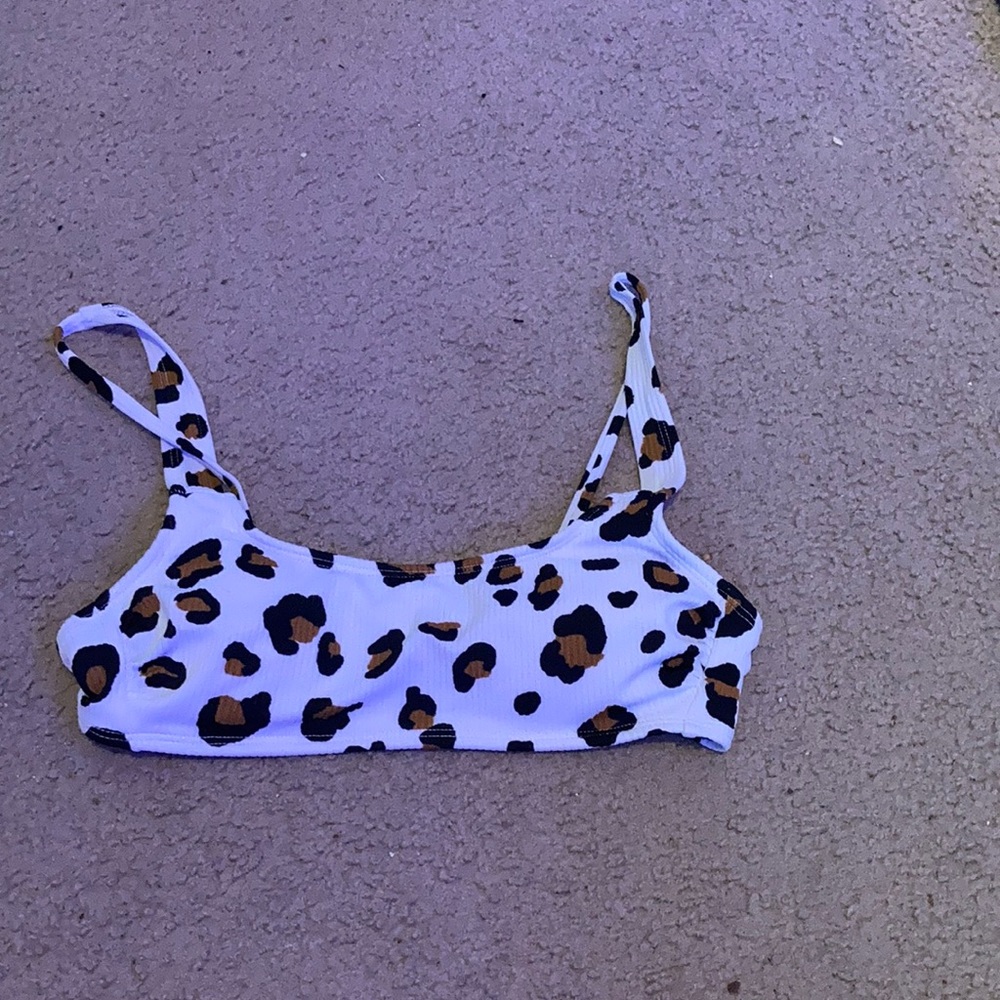 White and brown bathing suit top